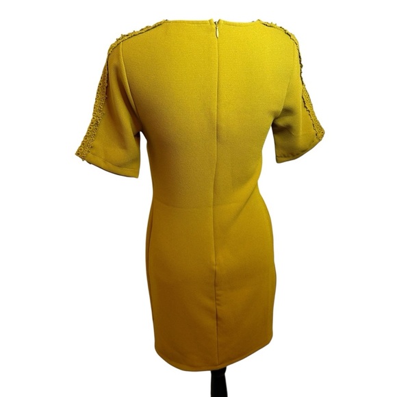 Everly | Yellow Sheath Mini Dress V-Neck Flutter Sleeves | Sz S - Picture 2 of 5